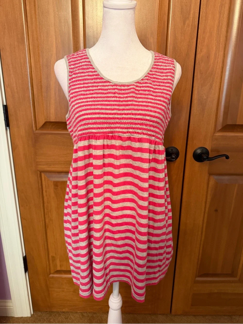 Boundaries Gray and Pink Striped Babydoll Tank Top Women’s Size XL